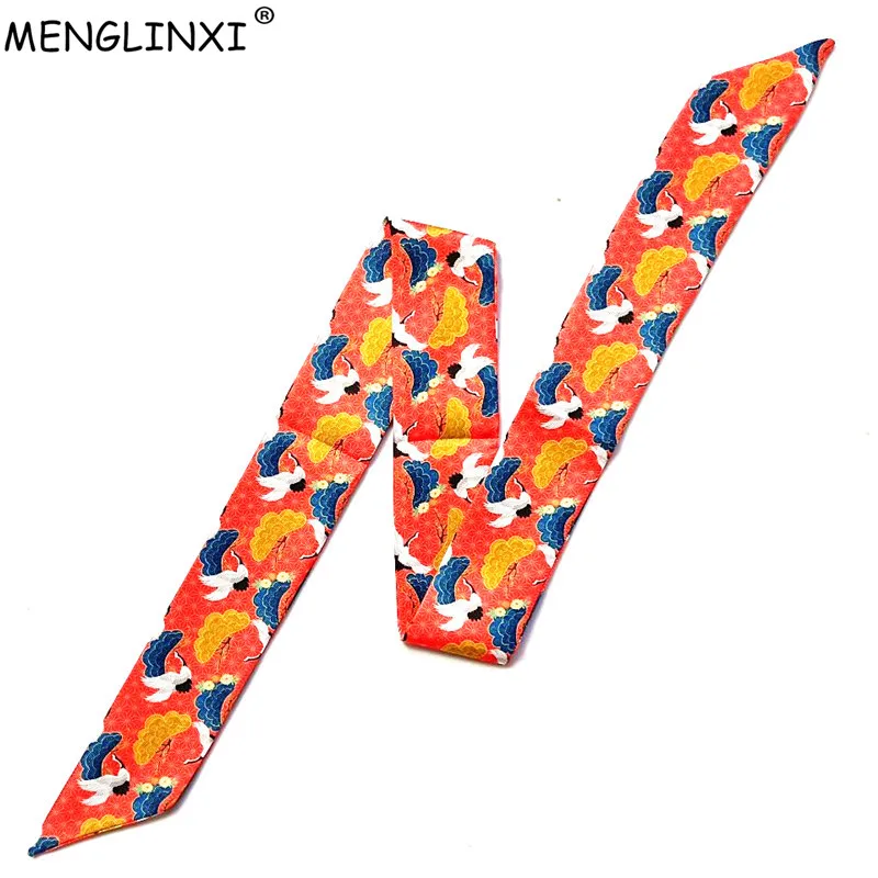 

Red-crowned Crane Bag Scarf 2019 New Brand Skinny Scarf For Women Head Neck Silk Scarf Pig Print Long Handle Bag Scarves Wraps