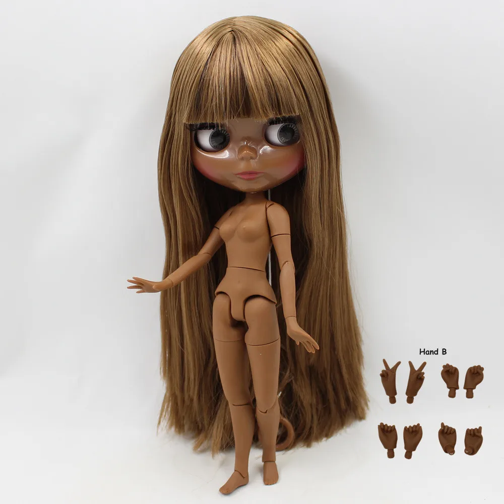 Кукла Blyth, Обнаженная, супер темная, 1/6, для тела, темная кожа, тон коричневого цвета, прямые волосы с челкой 30 см, № BL0444 - Цвет: With hand B