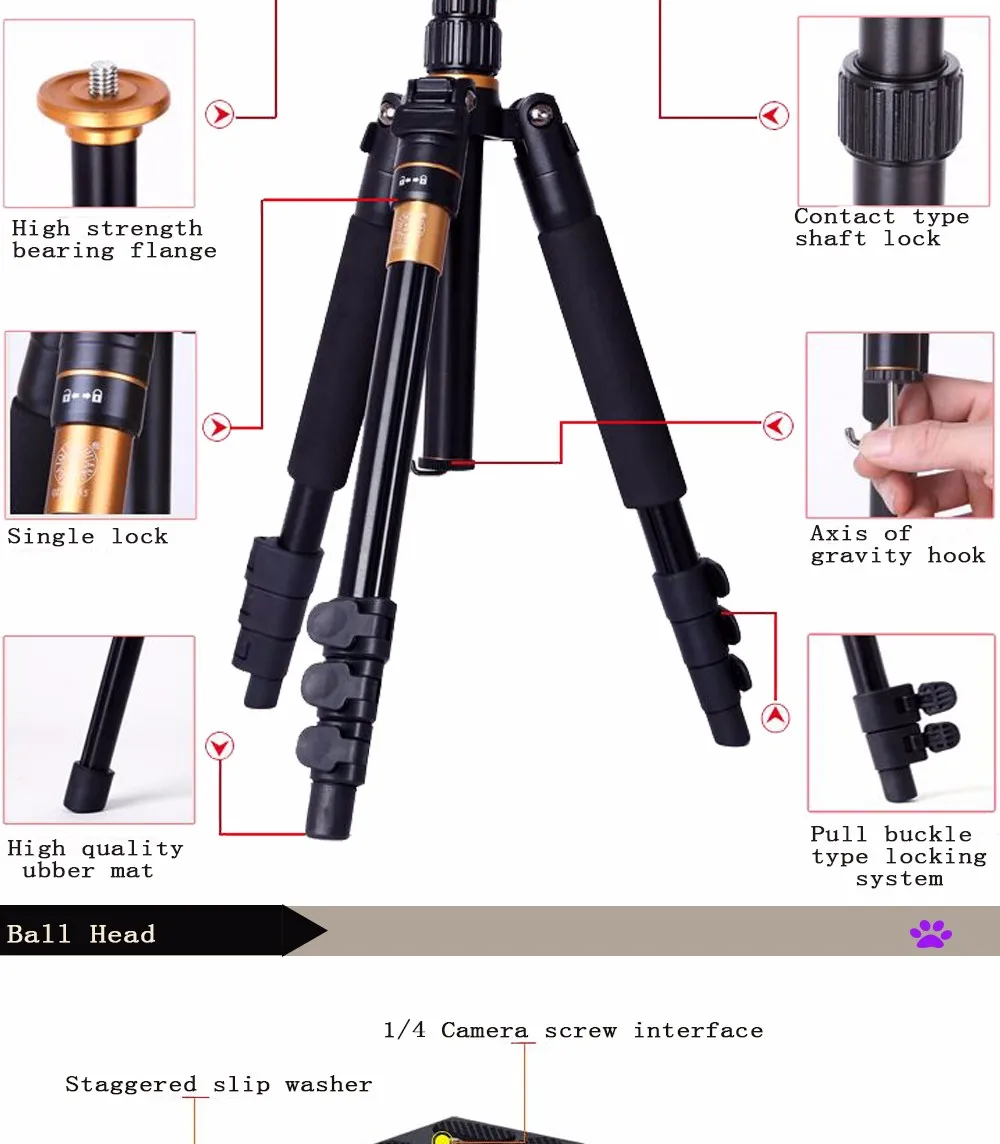 QZSD Q555 фон для профессиональной фотосъемки с изображением Портативный монопод+ шаровая Головка для зеркальной однообъективной камеры Камера для путешествий/Q666