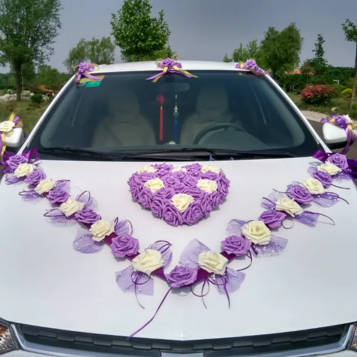 Свадебный автомобиль цветы декоративный цветок набор свадебный автомобиль команда поплавок костюм помолвка Романтический венок декоративные цветы поставка - Цвет: Фиолетовый