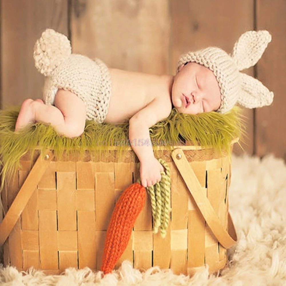 Новорожденных Подставки для фотографий для мальчиков и девочек морковь вязаный крючком Дети Фото аксессуары # H055