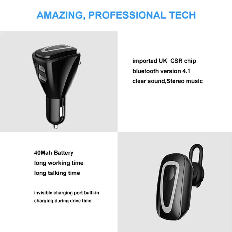 Bluetooth4.1 гарнитура автомобиль USB Зарядное устройство 5 В 3.1A в автомобиле наушники Dapter телефон Зарядное устройство Bluetooth Car Kit с микрофоном для смартфонов