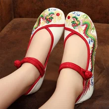 Drachen Alt Beijing Bestickte Frauen Schuhe Mary Jane Flache Ferse Denim Chinesischen Stil Casual Tuch Plus Größe 5 farben Schuhe frau