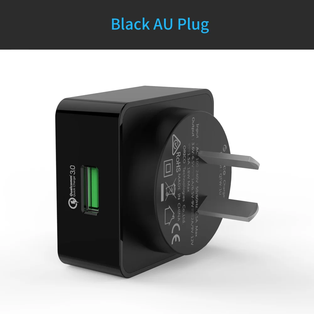 ORICO QC3.0 USB быстрое зарядное устройство с микро USB кабелем для samsung Xiaomi huawei - Тип штекера: AU  Black