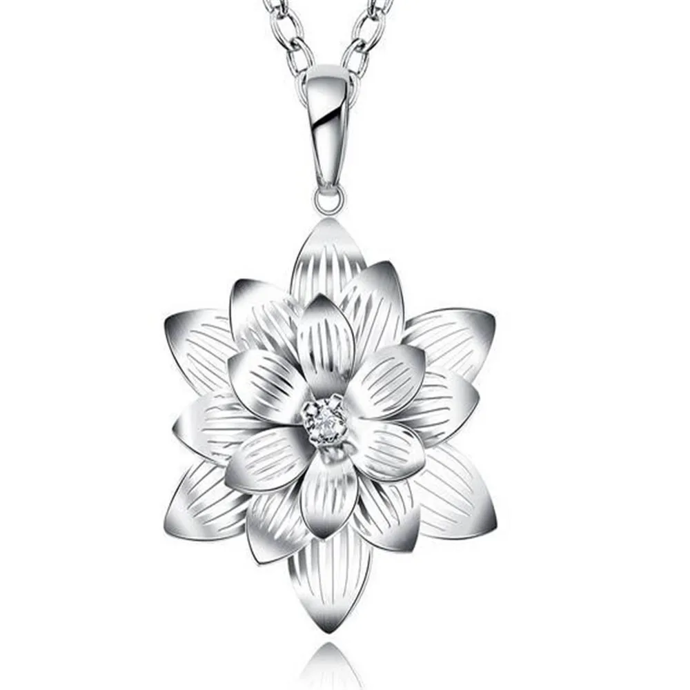 925 Sterling Silver Buddhist Elements Lotus Flower Necklaces & Pendants