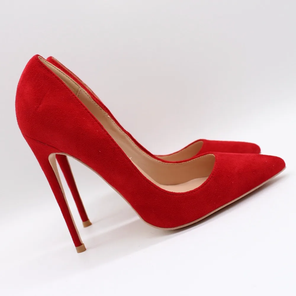 

Free shipping fashion women Pumps Red suede leather Pointy toe high heels shoes size33-43 12cm 10cm 8cm Stiletto heeled
