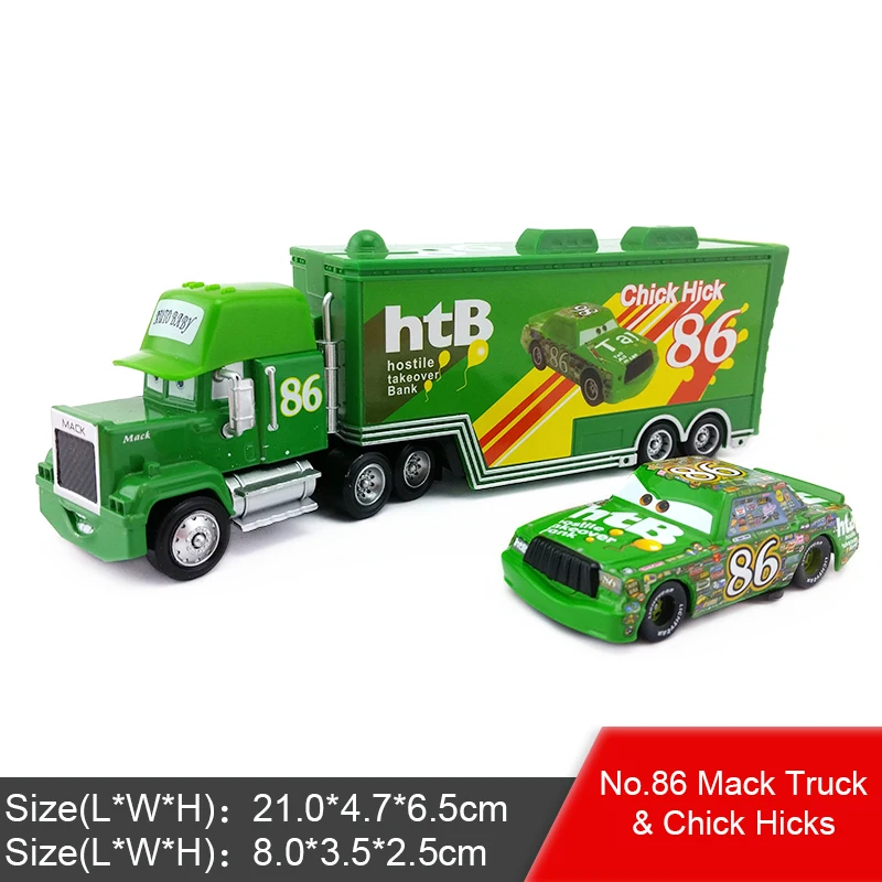 Disney Pixar Cars 2 2шт Lightning McQueen The King mack truck 1:55 литая под давлением металлическая модель из сплава игрушка автомобиль подарки для детей - Цвет: Mack and  Chick