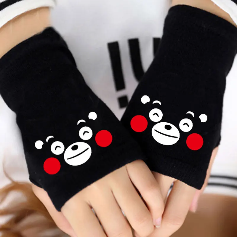 kumamon D Модные вязаные крючком перчатки для девочек аниме; Кумамон мультфильм печати пальцев трикотажные перчатки из хлопка зимние теплые варежки женский косплей подарок - Цвет: kumamon D