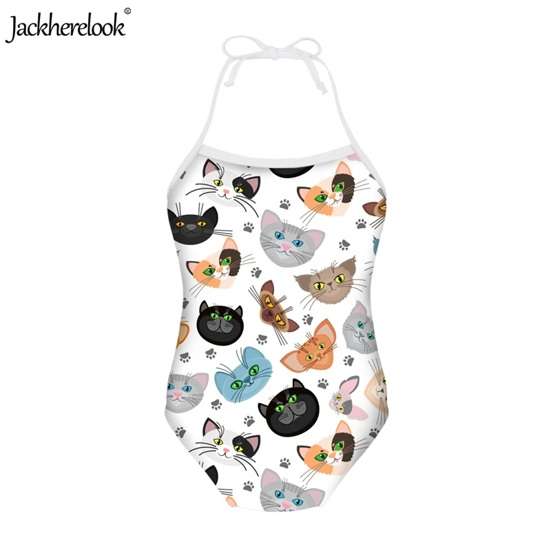 

Jackherelook Kawaii Kids Swimwear Animal Cat 3D Printing Bathing Suit Flexible Bodywear Halter Beach Wear Push Up Swimming Suit