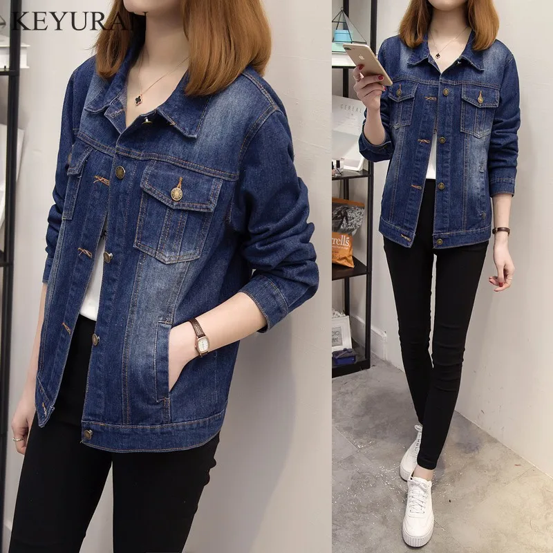 

2019 Spirng Autumn And Winter Women Denim Jacket Vintage Short Denim Coat Long-Sleeve Slim Jeans Outerwear Plus Size XXXXXL 2868