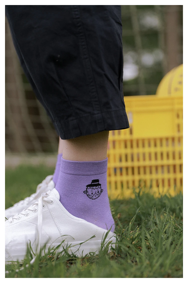 Summer New Design Women Short Socks Cartoon Yellow Green Purple Blue Sock Cotton 5 Pairs A Lot