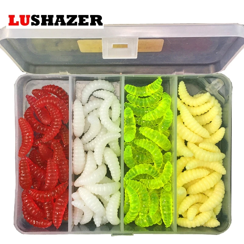 

100pcs/lot fishing lure soft maggot worm 2.4cm 0.5g silicone bait isca artificial lote lures bass tackles fishing accessories