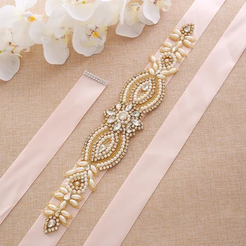 

Gold Pearls Wedding Dress Sash Crystal Bridal Belt Rhinestones Wedding Belt For Wedding Accessories A114G