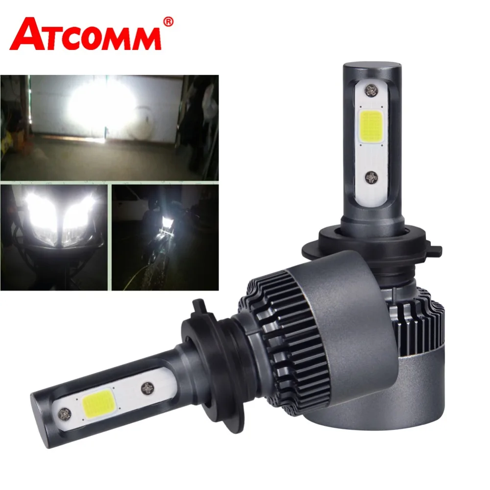

ATcomm 2 Pcs LED H4 HS1 Motorcycle Headlight Bulbs 12V 6500K White COB Chip LED H1 H3 H7 Motorbike Headlamp Scooter Fog Lights