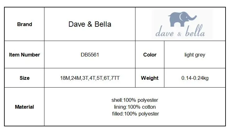 DB5561 dave bella/осенние модные пальто для маленьких девочек Детский жилет без рукавов пальто для малышей Детская одежда