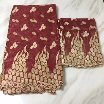 

bazin riche getzner african fabric brode with 2yds tulle lace scarf, jacquard fabric embroidered with beads for sewing patchwork