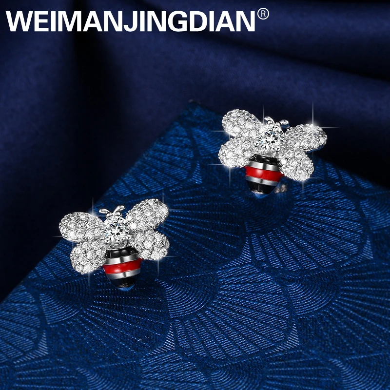 WEIMANJINGDIAN Новое поступление фианит, циркон, кристалл гвоздики Пчелка серьги для женщин или девочек