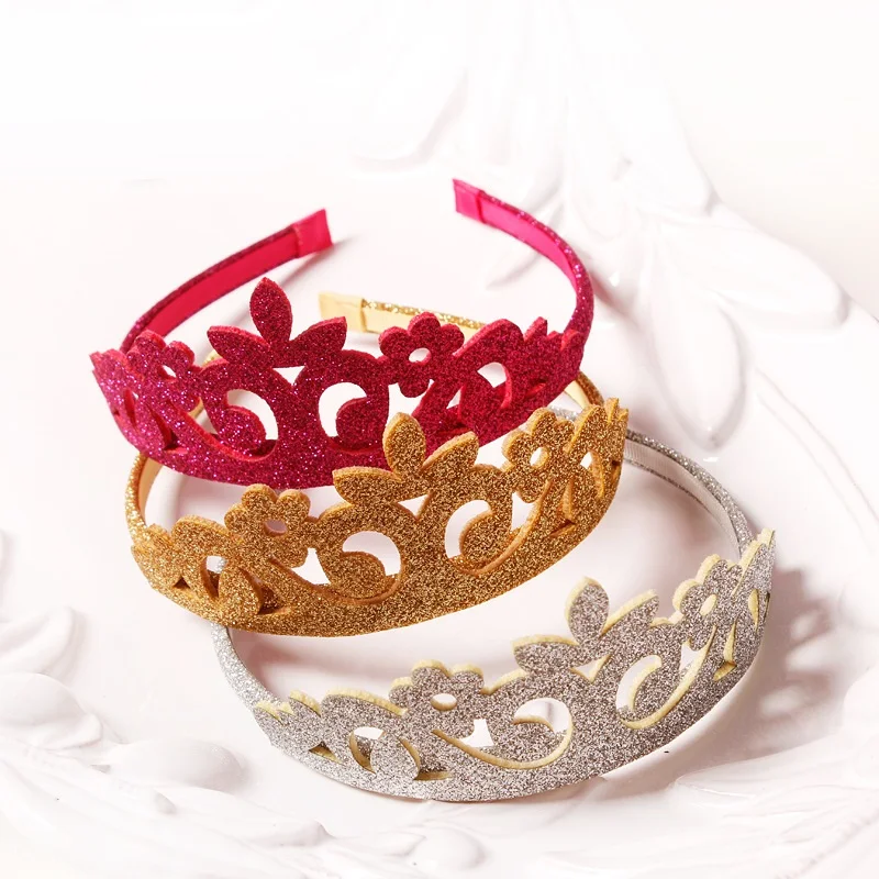 Princess Crown Headband Flower Glitter Felt Vintage Gold Silver Tiara