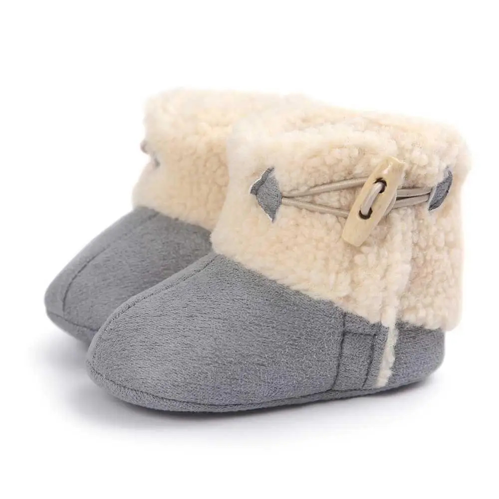 Зимние сапоги для новорожденных девочек; Нескользящие Детские пинетки; хлопковая теплая зимняя обувь принцессы с круглым носком; обувь с пряжками - Цвет: Grey
