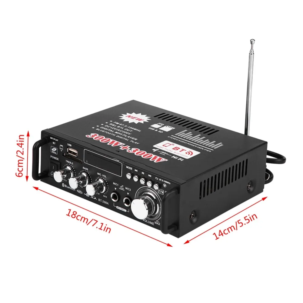 Автомобиля 12 V Цифровой пульт дистанционного Управление Аудио AMP Bluetooth Hi-Fi стерео Мощность Усилитель универсальный для автомобиля мотоцикла Mp3 Mp4 дома