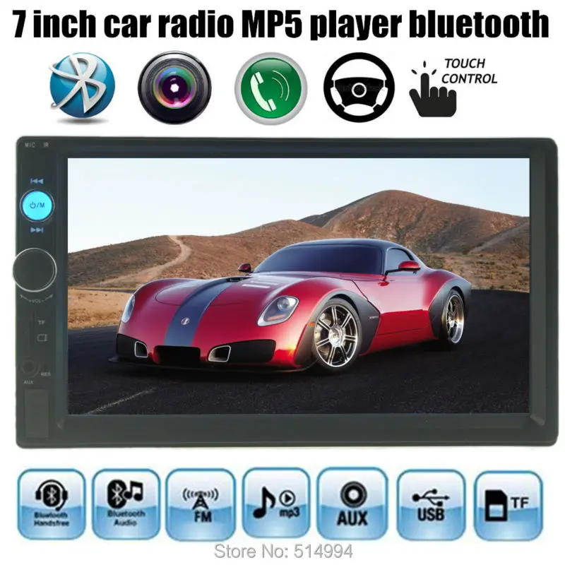 

7 inch Bluetooth Car MP4 MP5 Player HD Touch Screen Handsfree TFT Car Audio Video FM USB TF AUX IN 2 DIN size