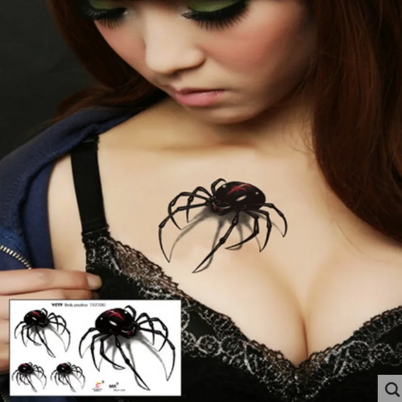 3d водонепроницаемые временные тату наклейки Черный паук дизайн флэш Временные