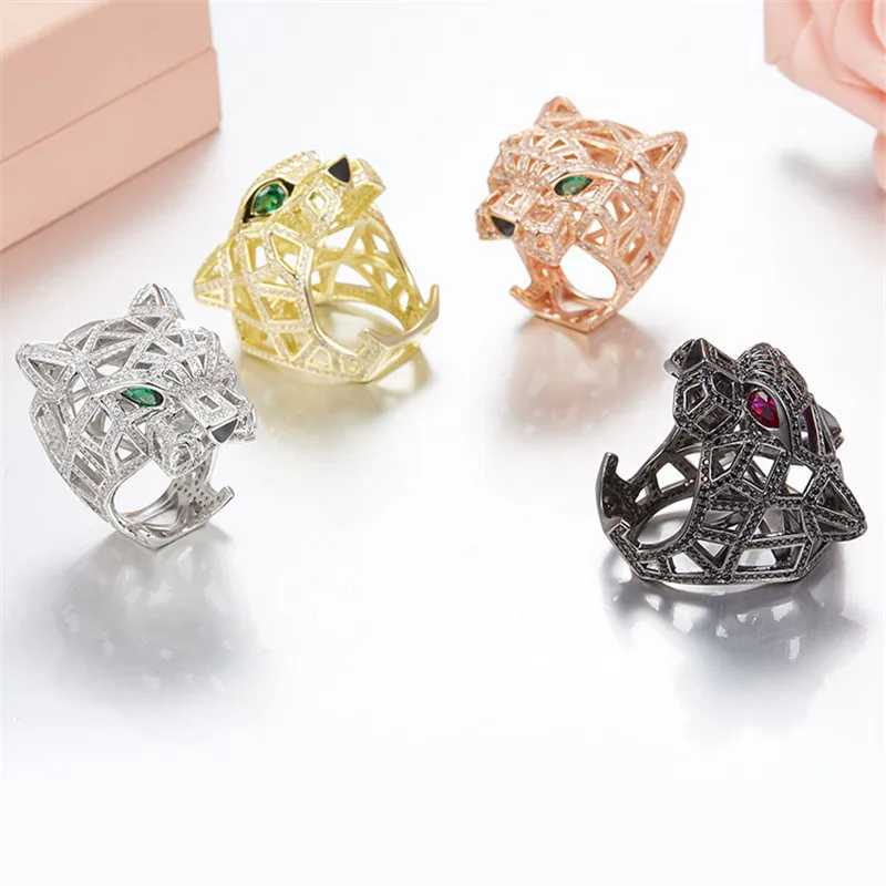 

Leopard Ring 925 Sterling Silver with Zircon Fashion Personality Suitable Fits Monaco Jewelry with Women Jewelry Party Gift