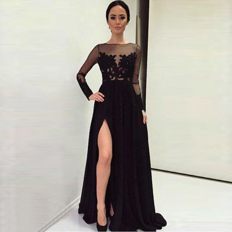 2017 Fashion Party Платье Sexy Maid of Honor Спинки Черный саида-де-прая vestido де феста Длинные Рукава Невесты Dresse