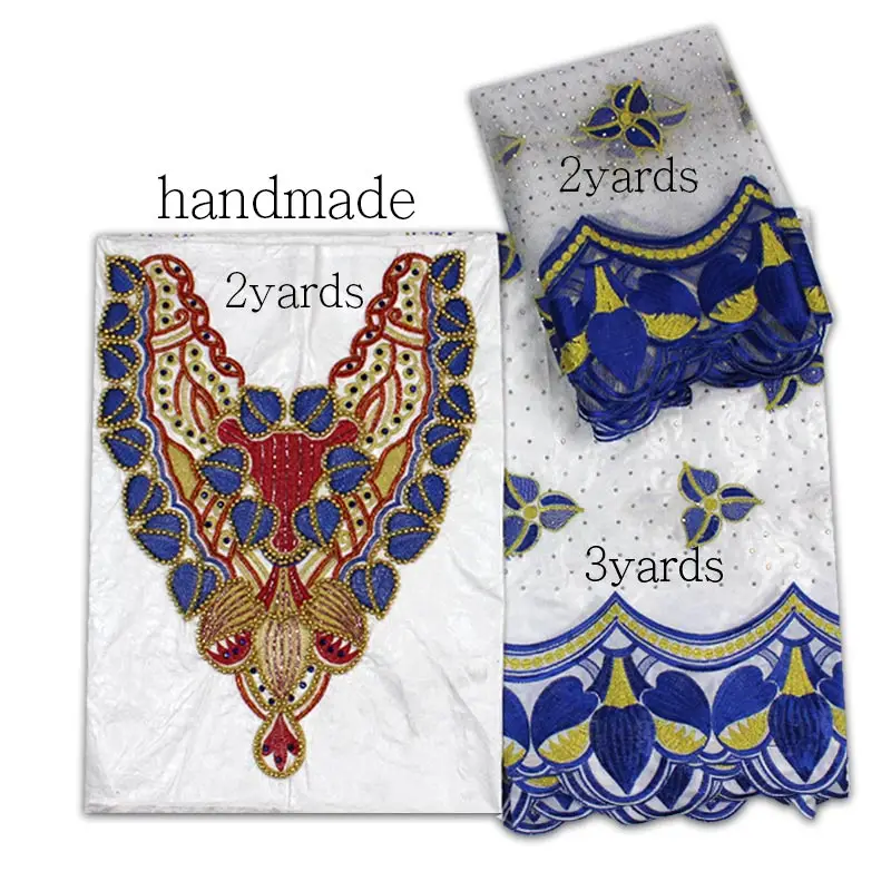 

high quality Handmade beaded bazin riche getzner 2018 African bazin riche getzner fabric with 2yards mesh tulle lace with beads
