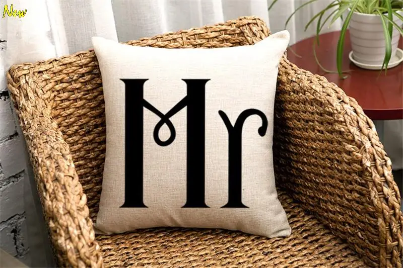 Подушка без наполнителя на заказ хлопок Mr& Mrs декоративные Пледы Подушки диван стул подушки для домашнего декора 45*45 см