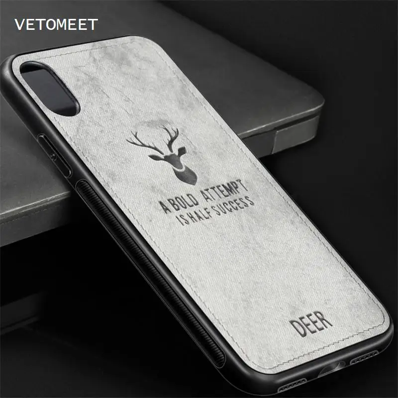 

VETOMEET Premium Soft TPU edge Phone Case For iPhone Xs Xr Max 5s 6 7 8 Plus Cloth Texture 3D Embossed Deer Bat design Case