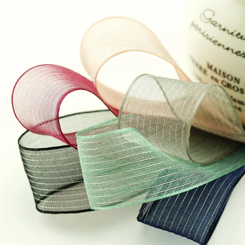 5meter/lot Striped Silver silk yarn with three specifications hair  bow material apparel accessories tape for bows Ribbon T-049