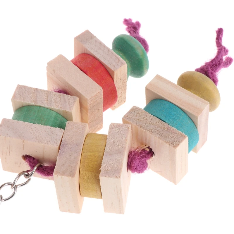 Strands Colorful Wooden Beads Bird Parakeet Hanging Cage Parrot Toy Chewing Bite