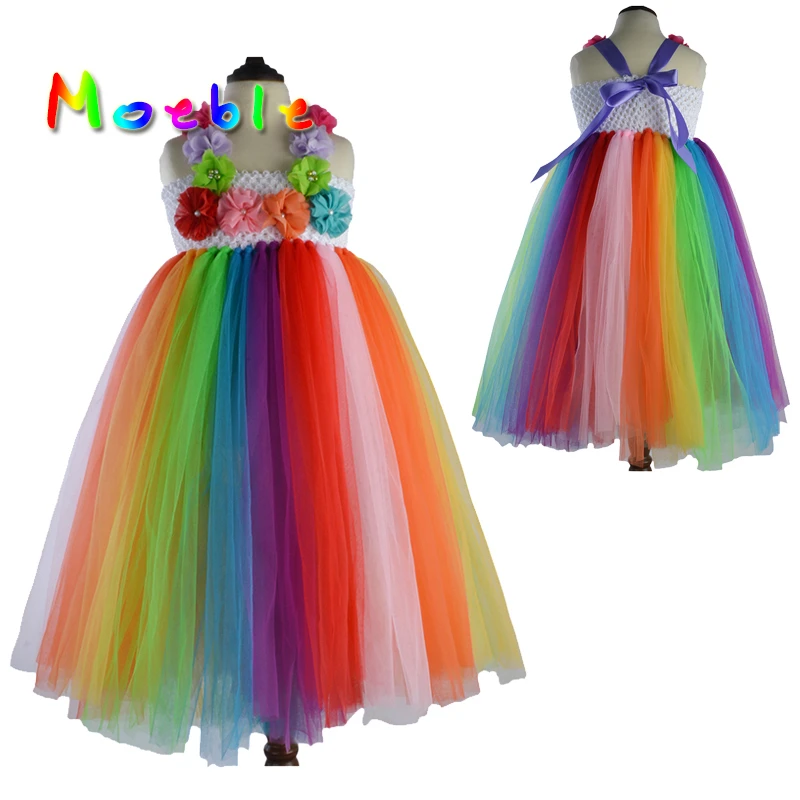

Rainbow Love Flower Girls Tulle Tutu Dress Children Kids Wedding Birthday Festival Costume Evening Ball Gown Baby Clothes