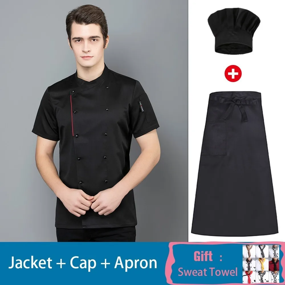 3 PCS set4 Твердые Цвет одежда для шеф-поваров дышащая летняя одежда,, куртки с принтом логотип, название унисекс форма офицантки официантка рубашки для официантов - Цвет: 3 PCS set4