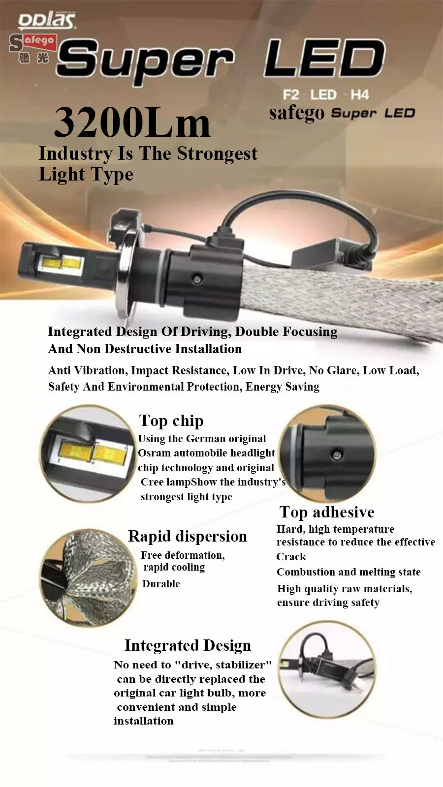 

car headlight LED H4 40W 3200LM CREE H4 high low 12V LED Car light source H4 hi/lo White for Car Driving Fog Lamp light