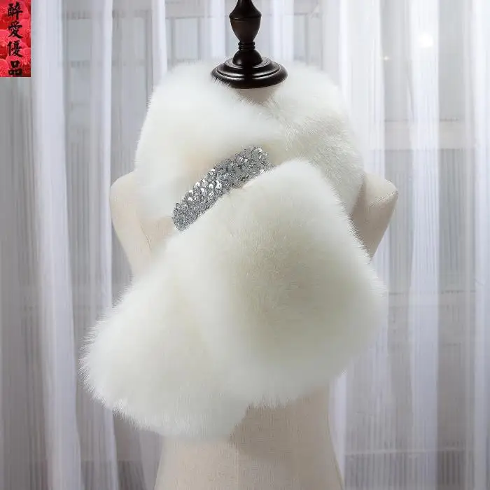 Faux fox fur long hair women'shawl scarf for cloak DIY collar coloured white/gray size:15*90cm - Цвет: white