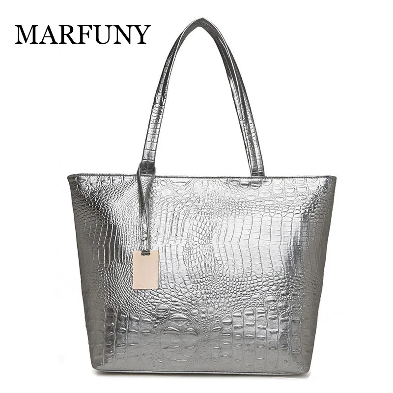 

MARFUNY Crocodile Pattern Women Handbag Pu Leather Large Shoulder Bag Gold Silver Female Hobos Bag Alligator Tote Bag for Lady