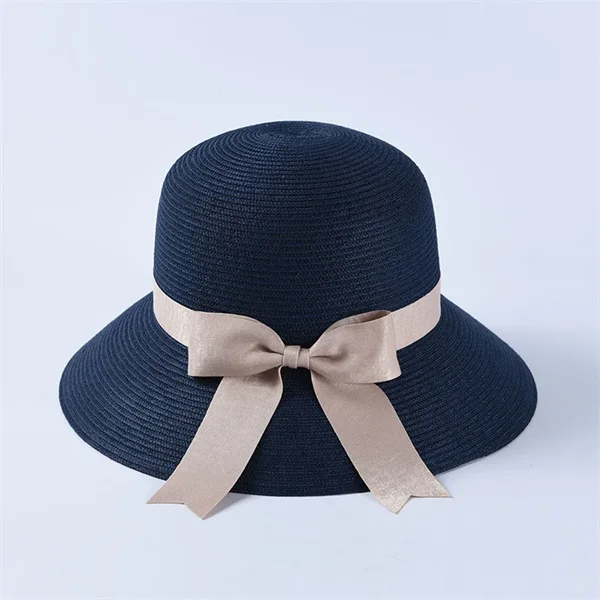 navy ROSELUOSI/женские весенне-летние шляпы с бантом, элегантные однотонные пляжные шляпы для отдыха, Gorra Mujer Verano - Цвет: navy