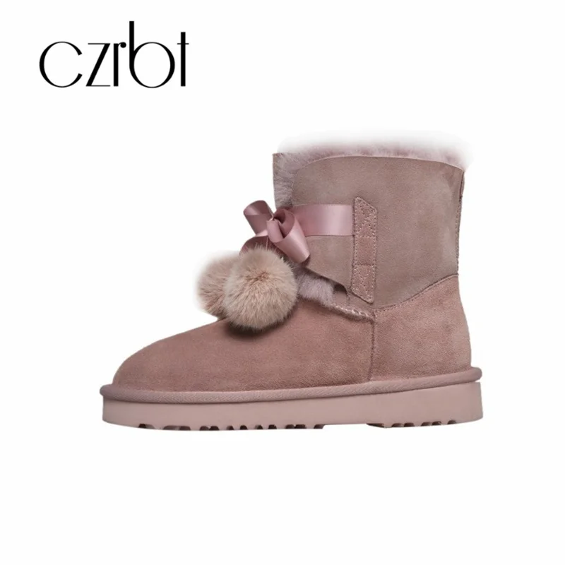 

czrbt 2018 New women shoes winter genuine sheepskin hair ankle thickened warm waterproof non-slip cotton shoes women boots