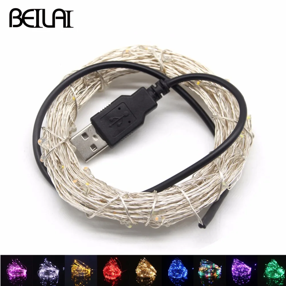 5 в USB светодиодный струнный светильник Феи 20 м 10 м 5 м 2 м Серебристая проволока водонепроницаемая для гирлянды дома Рождественская