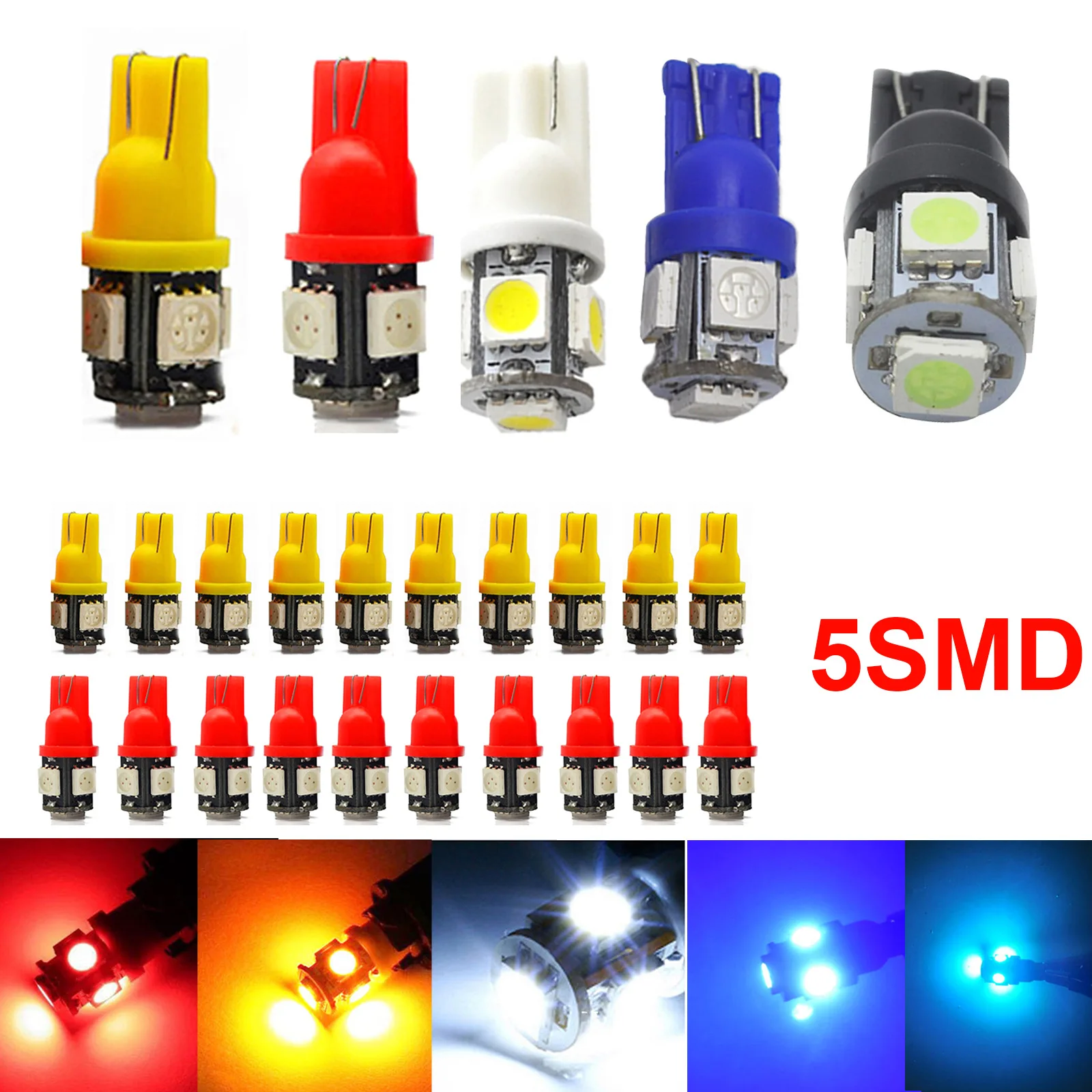 5pcs License Plate Light LED Bulb T10 158 161 168 194 2825 3652 W5W
