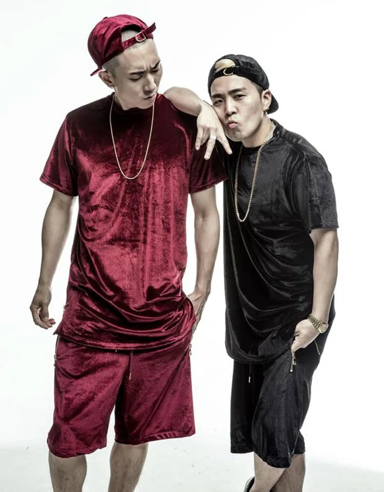 

Men Extended Shirt Velour Mens Hip Hop T Shirts Golden Side Zipper Velvet New Fashion solid men extended long shirt 4 colors