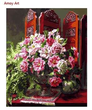 

Frameless Wall Picture Painting By Numbers Flower Wall Art DIY Canvas Oil Paintng Home Decor For Living Room Home Picture