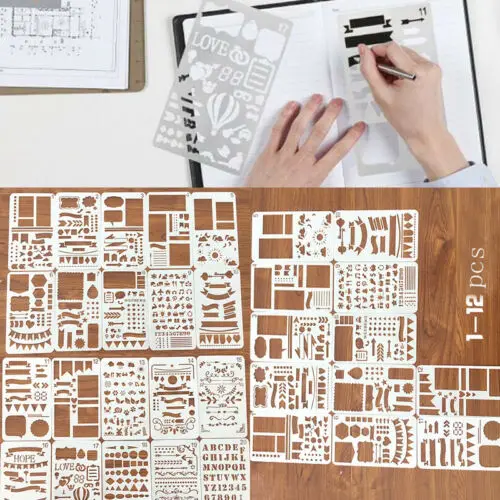 

US STOCK 12/20pcs Bullet Journal Stencil Set Plastic Planner DIY Drawing Template Diary Diary Planner Journal Notebook Diary