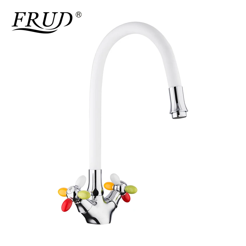 

FRUD Kitchen Sink Faucets White Chrome Dual Handle 360 Degree Rotation Hot and Cold Water Tap Torneira Cozinha Crane R44127-8