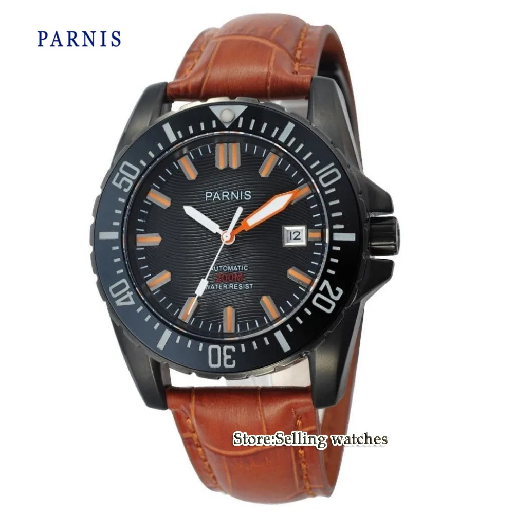43 мм часы Parnis Diver с сапфировым стеклом и керамическим ободком PVD чехол с черным циферблатом светящиеся мужские часы MIYOTA с автоматическим перемещением