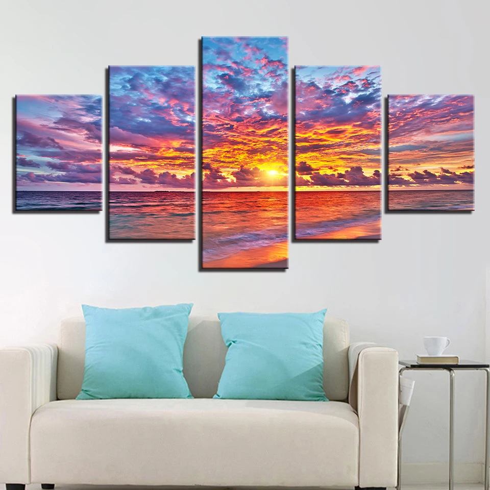 

Posters Prints Painting Wall Framework 5 Panel Beautiful Seaview Landscape Modular Canvas Art Picture For Living Room Home Decor