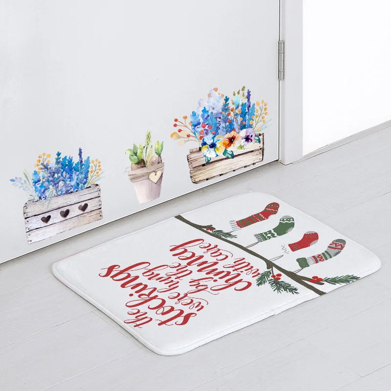 3 Merry Christmas Celebration Carpet Plant Leaf Fruit Christmas Tree Stockings Cartoon Coral Floor Decoration Room Corridor Carpet - Цвет: 3
