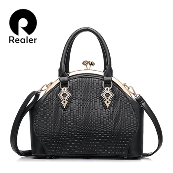 

Realer women handbags fashion black tote bag high quality PU leather shoulder bags ladies zipper Messenger bag brand design